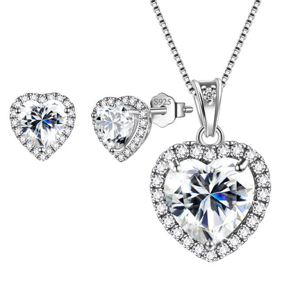 Heart Jewelry Sets Women Diamond April Birthstone Jewelry Set Necklace Earrings 925 Sterling Silver Fine Jewelry Valentines Birthday Mother'S Day Gift for Her