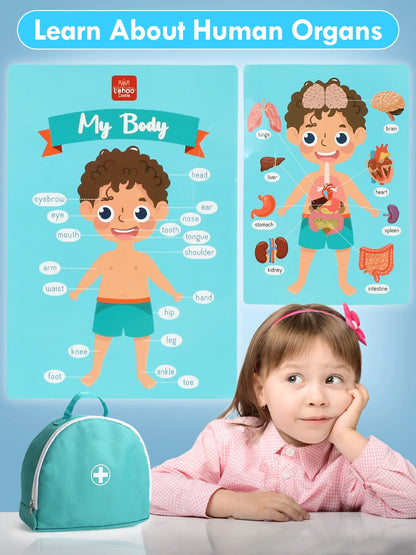 Doctor Kit for Kids Realistic, 36PCS Kids Doctor Kit Wooden, Doctor Pretend Playset